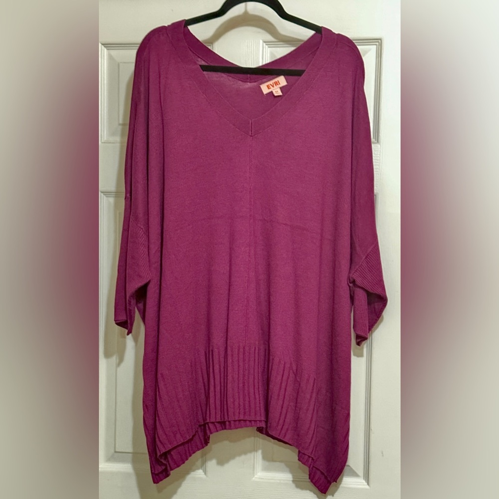 EVRI Magenta Double V-neck Sweater, Size 4X